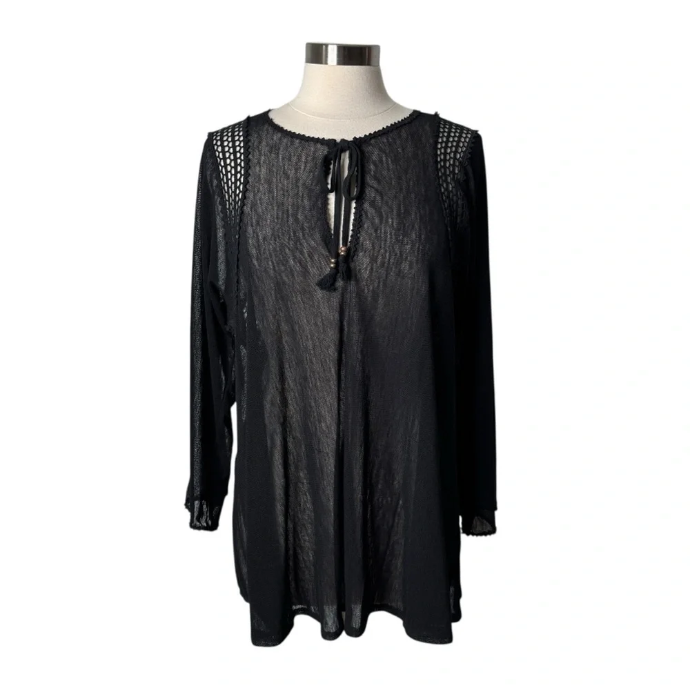 Robin‎ Piccone Black Mesh Sheer Long Sleeve Swim Cover Up Womens Size Medium